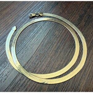 Vintage Gold Over Sterling Silver Herringbone Necklace 30” 7mm 925, 41g Unisex